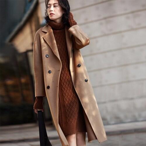 Winter Coat Women Vintage Wool Coat Women Double Sided Long Jacket Elegant Windbreaker Abrigos Mujer Invierno 2020 8225 YY688