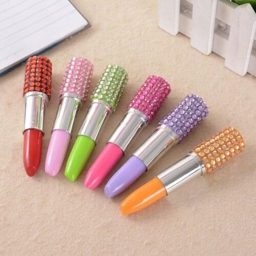 1Pcs Diamond on top Lipstick pen Creative Ballpoint Pen cute Stationery Colored Ball Pens School Supplies Free Shipping