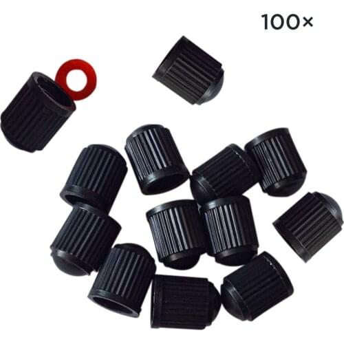100 Pcs Black Plastic Car Bike Motorcycle Truck Wheel Tire With Sealing Ring Valve Stem Cap 10*12.4mm