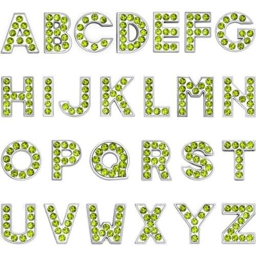 130PCS 8mm Green Rhinestone A-Z Slide Charms Crystal Slide Letters DIY 8mm Bracelets Wristbands,Belt Straps Pet Name Collar