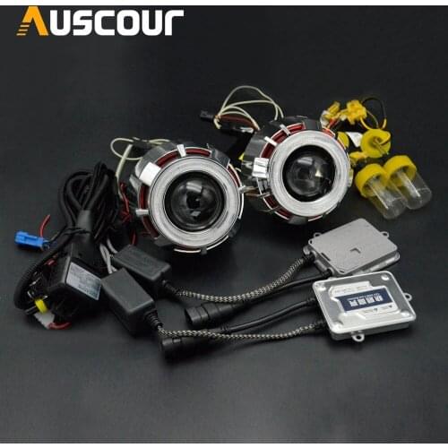 2.5inch bixenon hid car Projector lens angel eyes shrouds xenon kit ballast bulb fit for H1 H4 H7 headlight car assembly kit