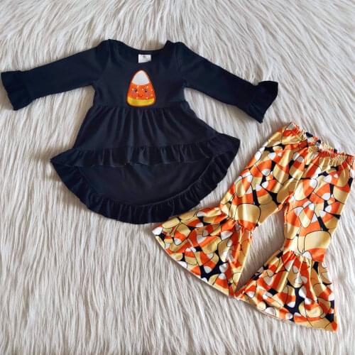 New Arrival Halloween Style Applique Candy Clothing Long Sleeve 2pcs outfits for Baby Girls
