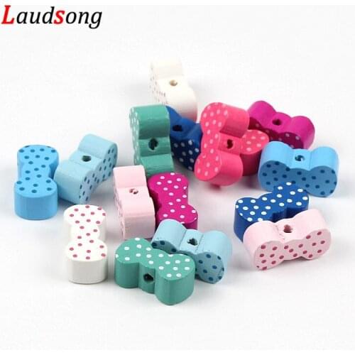 30pcs 10x20mm Multicolour Natural Wooden Beads Bowknot Loose Spacer Beads For Jewelry Making DIY Necklace Bracelet Supply