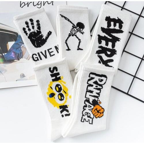 2021 Funny Print Socks Female Cotton Socks Ins Trend Street Korean Style Men Tube Harajuku Student Cute Japanese Winter Socks