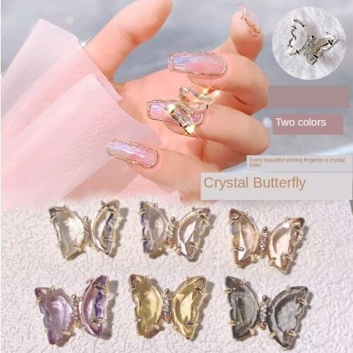 2pcs Nail Art Crystal Butterfly Jewelry Accessories Japan Nail Art Diamond Sequin Rotating Nail Decoration CF01
