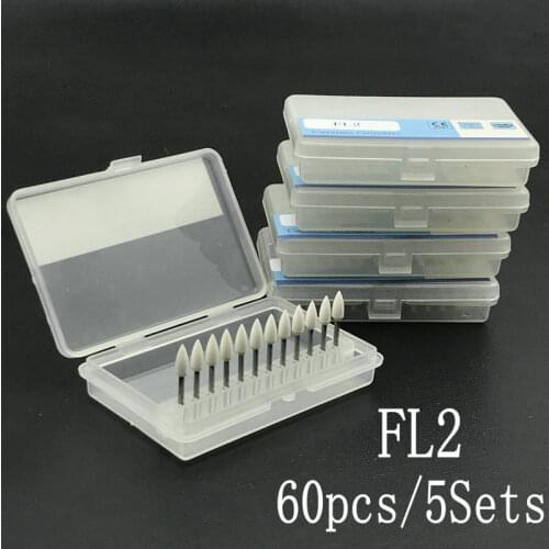 60Pcs/5Sets Dental Flame Mounted White Stone Dental Lab Polishing Burs- FG Dental Material
