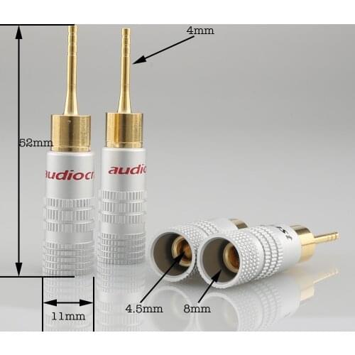 8Pcs High Quality New 24K Gold Speaker Pin Angel 2mm Banana Plugs Speaker wire Screw Lock Connector