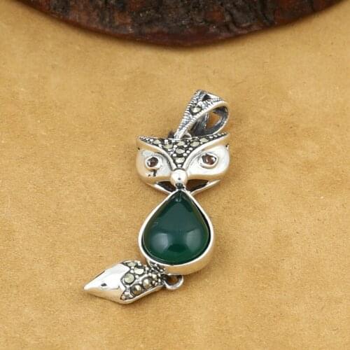 925 Sterling Silver Jewelry Retro Thai silver Women Models Japanese And Korean Small Fresh Fox Marksay Inlaid Agate Pendant