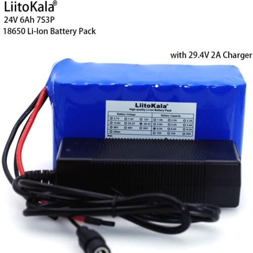 LiitoKala 24v 6Ah 7S3P 18650 BMS Cyclomotor Electric Bicycle Battery 29.4v 6000mah/Electric/Li-ion Battery + Charger 29.4v 2A