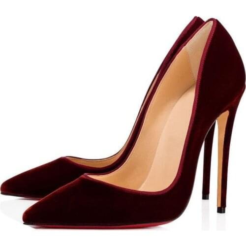 Velvet Pumps Blackish Green Women Classics 12cm High Heel Shoes Pointed Toe Wedding Shoes Black Wine Red BM001 CHENSIR9