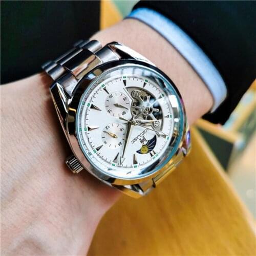 JOJOZ Augulas New Watch Mens Luminous Waterproof Sun Moon Star Multifunctional Automatic Mechanical Watch Male Student