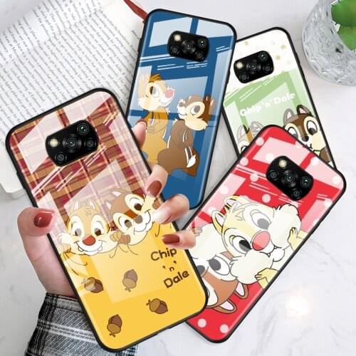 Disney Chip 'n' Dale for Xiaomi POCO X3 NFC F3 M2 X2 F2 Redmi K30 Redmi Note 9 Pro Luxury Tempered Glass Phone Case Cover
