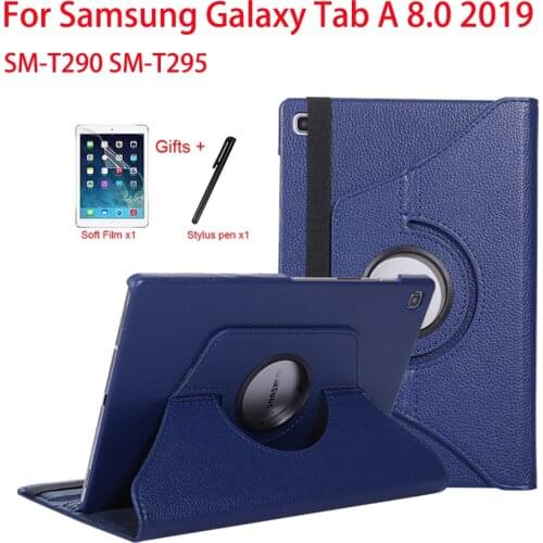 360 Degree Rotating Smart Case For Samsung Galaxy Tab A 8.0 2019 SM-T290 T295 T297 PU Leather Flip Stand Tablet Cover Shell
