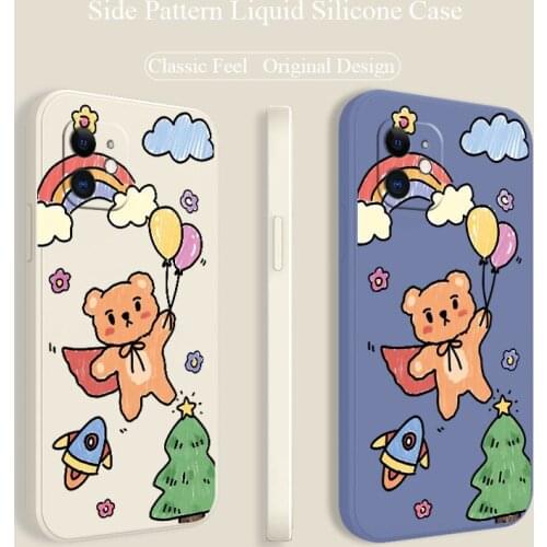 Little Bear Liquid Silicone Phone Case For iPhone 12 Pro Max Mini 11 Pro Max X XR XS MAX SE2020 8 7 6 6S Plus Soft Back Cover