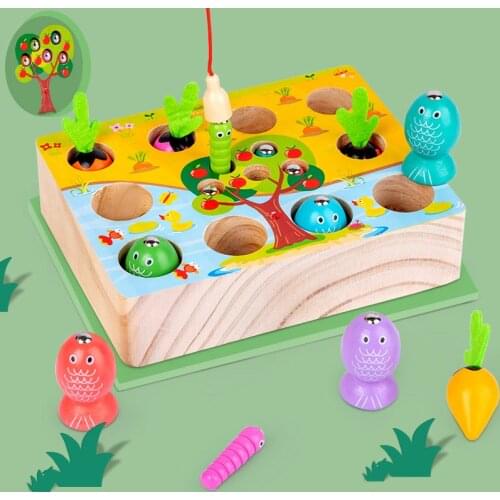 New Baby Wooden Montessori Toys Digit Magnetic Games Fishing Toys Game Catch Worm Educational Puzzle Toys For Children Gifts