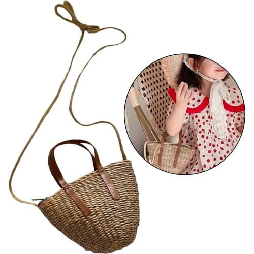 Childrens Small Back Basket Cute Hand-woven Rattan Backpack Baby Shoulder Storage Basket Fashion Basket Bags for Girls Rattan