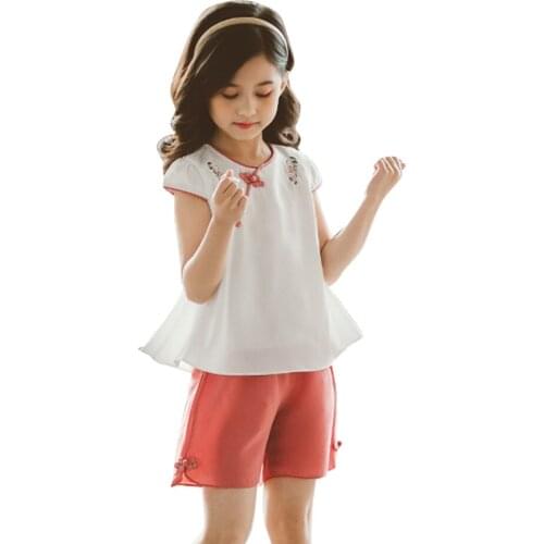 Kids Clothes Girls Embroidery Vest + Short Clothing For Girls Casual Style Girls Tracksuit Summer Kids Tracksuit 6 8 10 12 14