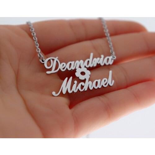 Two Name Necklace With Flower Pendant Custom Double Names Necklaces For Women Wedding Gift Personalized Jewelry Cadenas Mujer