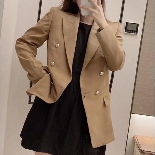 Foridol double breasted business blazer jacket woman autumn winter casual streetstyle pockets straight blazer coat vintage 2020