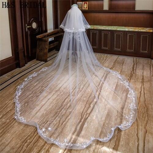 H&S BRIDAL Veils Ivory Cathedral Wedding Veils Long Lace Edge Bridal Veil with Comb 2020 Wedding Accessories