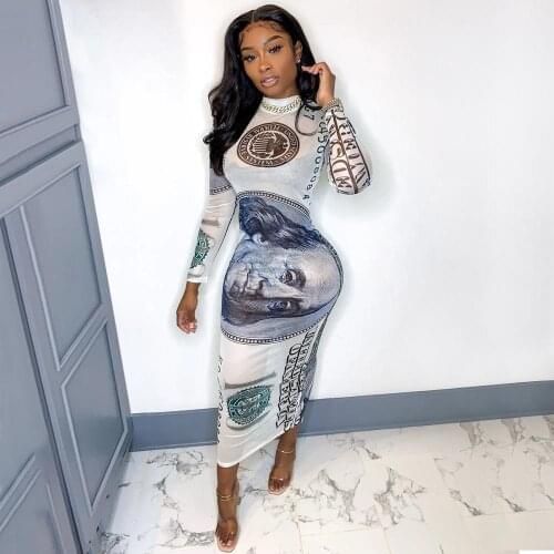 Felyn 2020 Best Quality Famous Brand Dress Print Transparent O-neck Long Sleeve Night Party Maxi Dress Vestidos