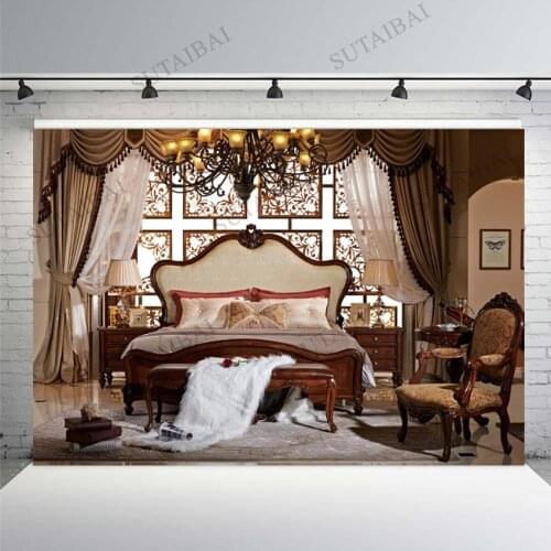 Retro Luxury Hotel Bedroom Interior Decor Photocall Backgrounds Wedding Family Baby Child Poster Portrait Photography Backdrops