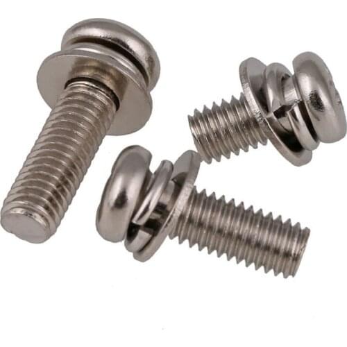 GB9074.8 20-400pcs Carbon steel Nickel-plated round head Three combination screw M2.5 M3 M4 M5 M6 screws