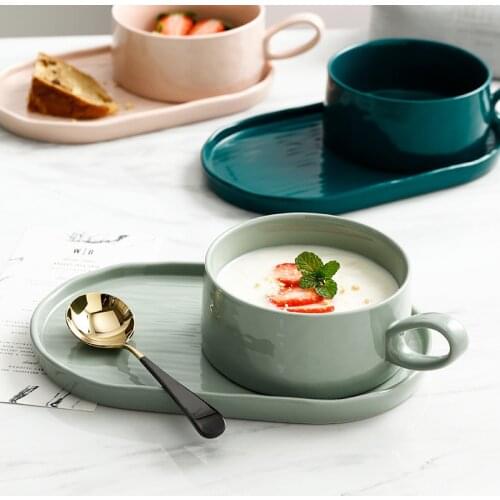 Ceramics Bowl Plate Set Breakfast Milk Soup Bowl Bread Dish Nordic Style Home Decoration Kitchen Tableware Mugs Cup Plate Set