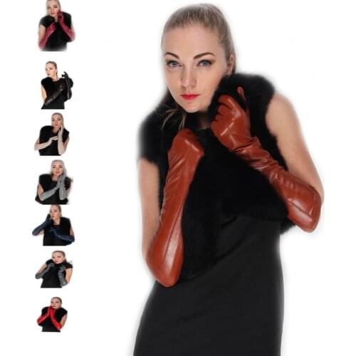 Women elbow long lines real sheep leather winter warm elbow long gloves