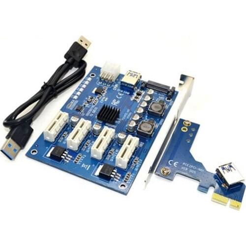 1 Set PCI-E X1 to 4 PCI-E X16 Expansion Kit 1 to 4 Port PCI Express Switch Multiplier HUB 6Pin Sata USB Riser Card