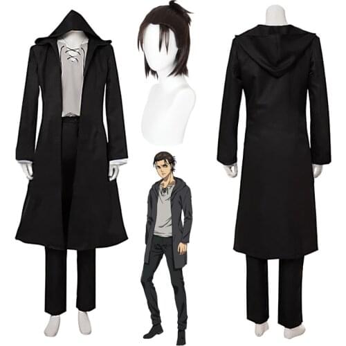 Attack on Titan Eren Jaeger Cosplay Costume Anime The Last Season Black Coat Uniform Wig Set Women Men Halloween Carnival