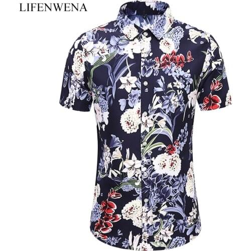 LIFENWENNA Summer Fashion Mens Short Sleeve Shirts Floral Printed Hawaiian Shirt Male Regular Fit Vacation Beach Shirts 6XL 7XL