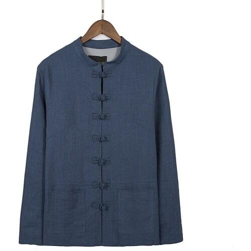 Large size mens jacket Chinese style male linen jackets retro stand collar national costume Tang suit Loose Coat vestido chino