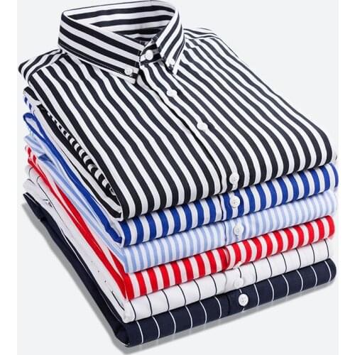 MRMT 2021 Brand New Mens Long-sleeved Shirt Casual Vertical Stripes Shirt for Male Slim Tops Shirt