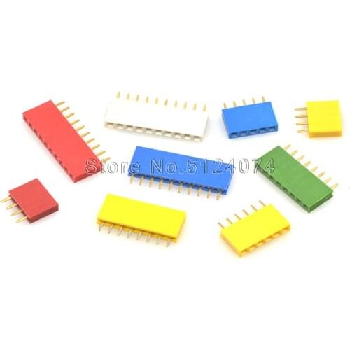 2.54mm color single row Female Header Connector red/yellow/blue/white/black/green 1*2/3/4/5/6/8/10/14/16/20/40Pin