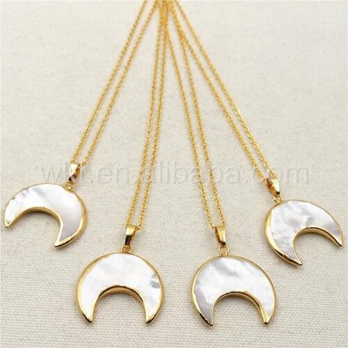 WT-N871 Wholesale Custom White Horn Necklace Slice Shell Cresent Pendant Necklace With Gold Chain For Women Jewelry