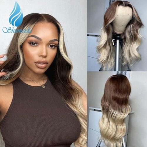 Shumeida Ombre Blonde 13*6*1 Lace Front Human Hair Wig Remy Brazilian Body Wave Wig Glueless Wigs for Black Women With Baby Hair