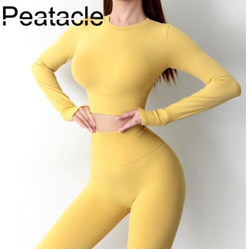 Peatacle Round Neck Slim Sexy Workout Clothes Womens Long Sleeve Tight-fitting Sport T-shirt Running Yoga Fitness Top