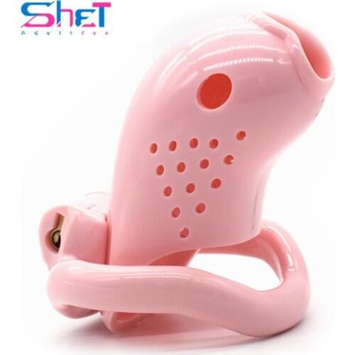 Plastic Cock Cage Male Chastity Devices For Men Pink Stomata Penis Ring with 4 size ring fish head shape Cock Lock Sex Toy