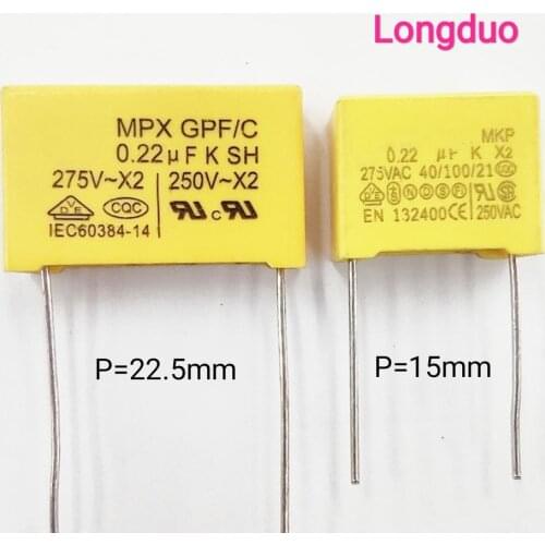 50PCS 250VAC 275VAC Type X2 Film Box Capacitor 100nf 220nf 330nf 470nf 680nf 0.1uf 0.22uf 0.33uf 0.47uf 0.68uf