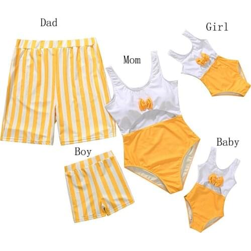Beach Family Swimwear Striped Matching Swimsuit Mother Daughter Bikini Dad Son Swim Trunks Family Matching Clothes Outfits Look