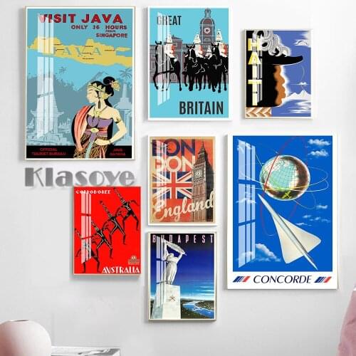 Reprint Vintage Airline Travel Poster Concorde Print Art Haiti Budapest Australia Wall Stickers Picture Home Decor Painting Gift