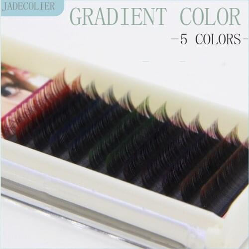 Jadecollier 1 Tray High Quality Mix Gradient 5 Color Eyelash Extension 12 Rows Rainbow Beautiful Makeup False Eyelash