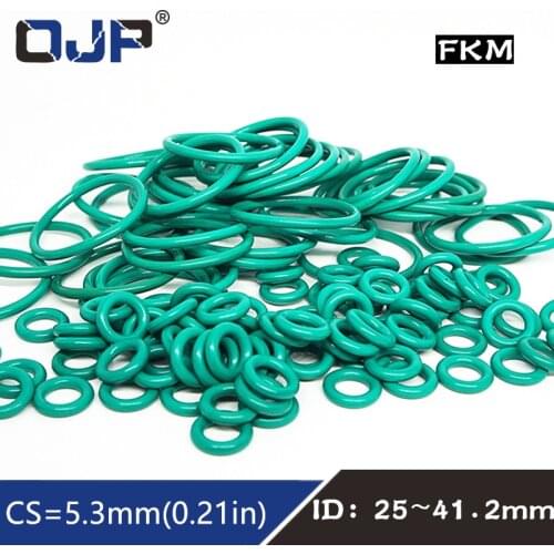 5PCS/lot Rubber Ring Green FKM O ring Seals 5.3mm Thickness ID25/27.5/30/32.5/35/37.5/40/41.2mm Rubber Seal Gasket Fuel Sealing