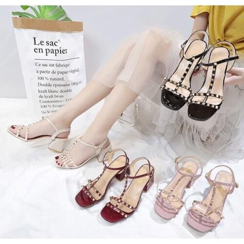Classic sexy high heel women sandals solid color shallow mouth fish mouth thick with high heel red sandals rivets open toe high