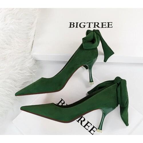 BIGTREE Shoes Bow-knot Women Shoes Suede Stiletto Heeled Red Wedding Shoes Bridal Shoes Women Heels 2021 High Heels Women Pumps