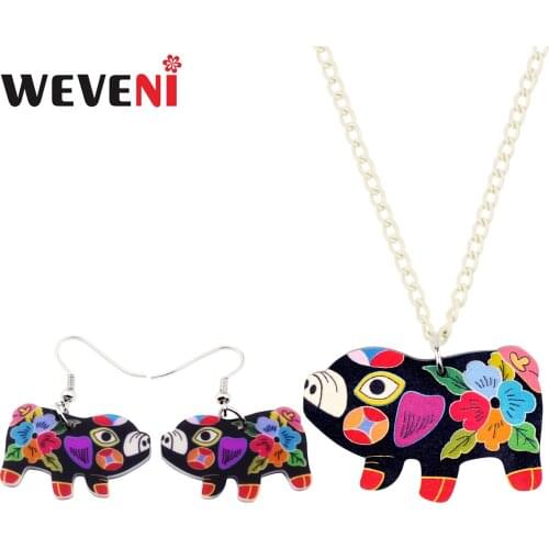 WEVENI Acrylic Cartoon Pig Piggy Jewelry Sets Earrings Drop Dangle Necklace Pendant Novelty Animal Gift For Women Girls Teens
