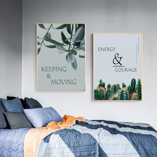 Green Plant Leaf Cactus Quote Home Decor Wall Art Nordic Canvas Painting Print Living Room Bedroom Fresh Modern Decor Picture