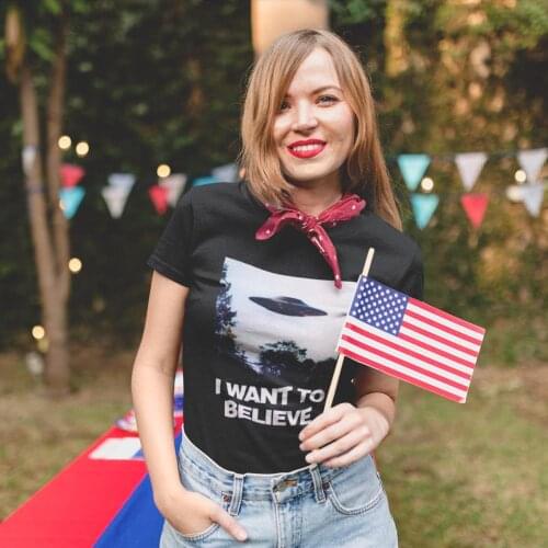 I Want To Believe T-Shirt The X Files I Want To Believe T Shirt O Neck Funny Women tshirt Plus Size Ladies Tee Shirt