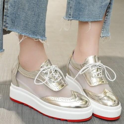 Women Lace Up Genuine Leather Wedges High Heel Ankle Boots Female Round Toe Fashion Sneakers Casual Shoes Summer Walking Shoes